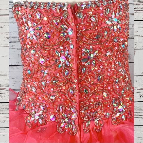 Hot pink formal dress gown beaded ruffles - Picture 6 of 6